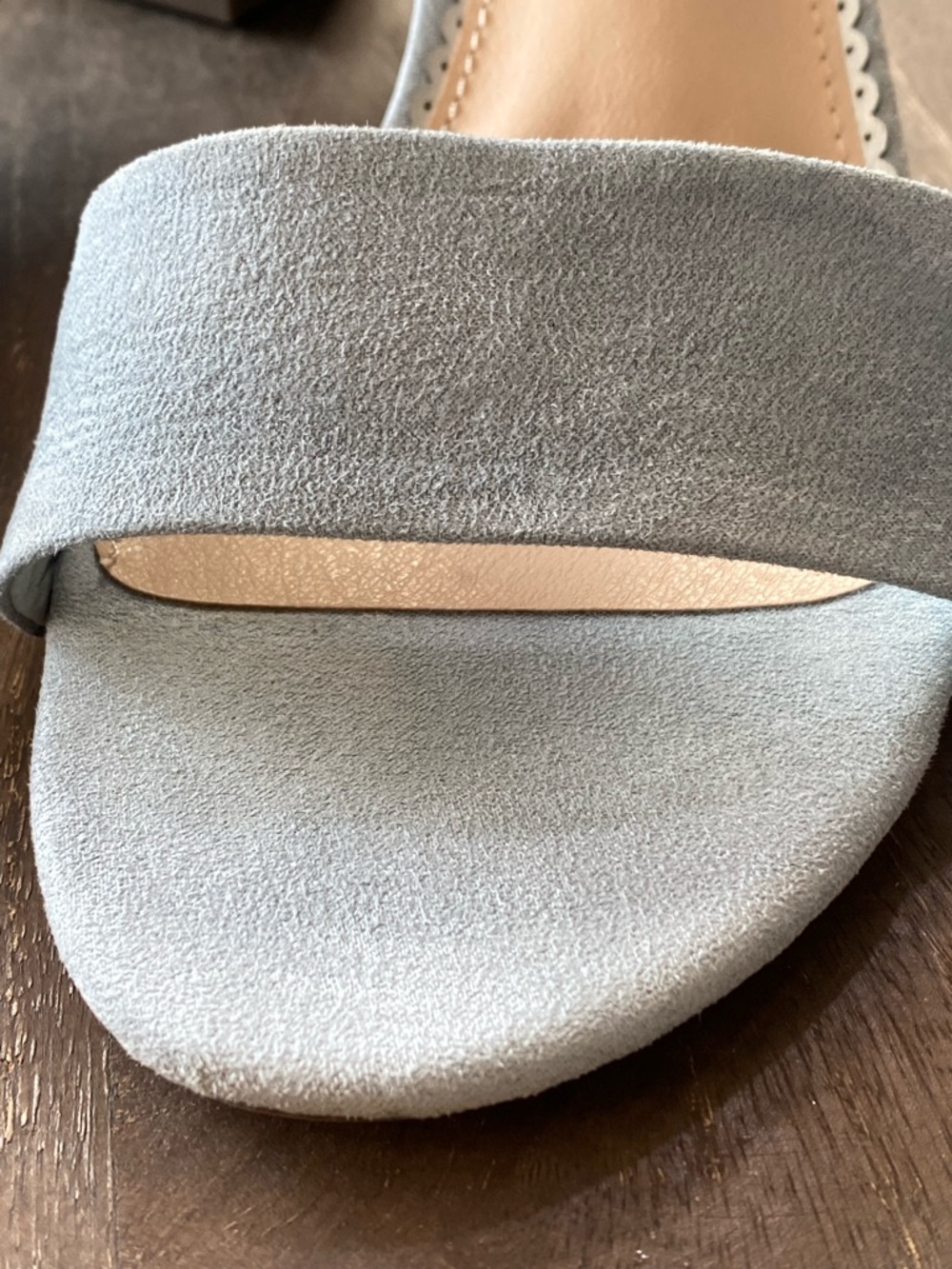 London Fog Light Blue Faux Suede NIKKI Block Heel Sandals - Picture 3 of 8